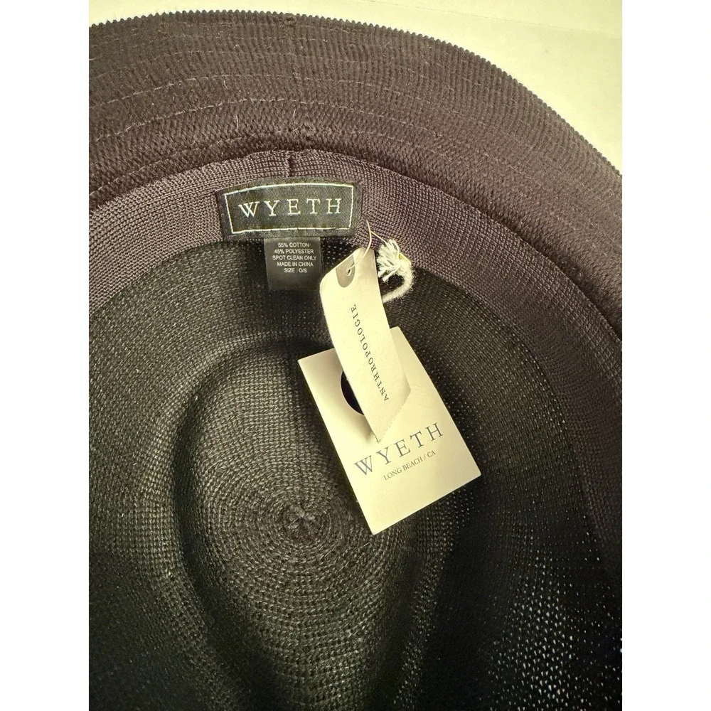 NWT Wyeth Anthropologie Winona Packable Panama Hat Black Leather Trim‎ One Size